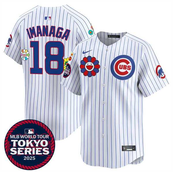 Men%27s Chicago Cubs #18 Shota Imanaga White 2025 Tokyo Series Limited Stitched Jersey Dzhi